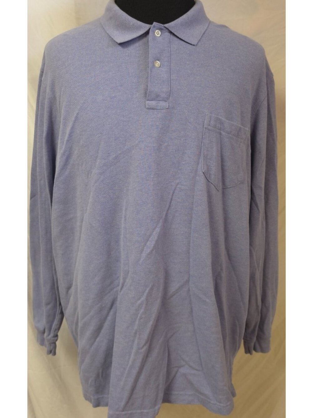 Lands End Mens XXL Bluish Purple Long Sleeve Heavy Knit Cotton Rugby Polo Shirt